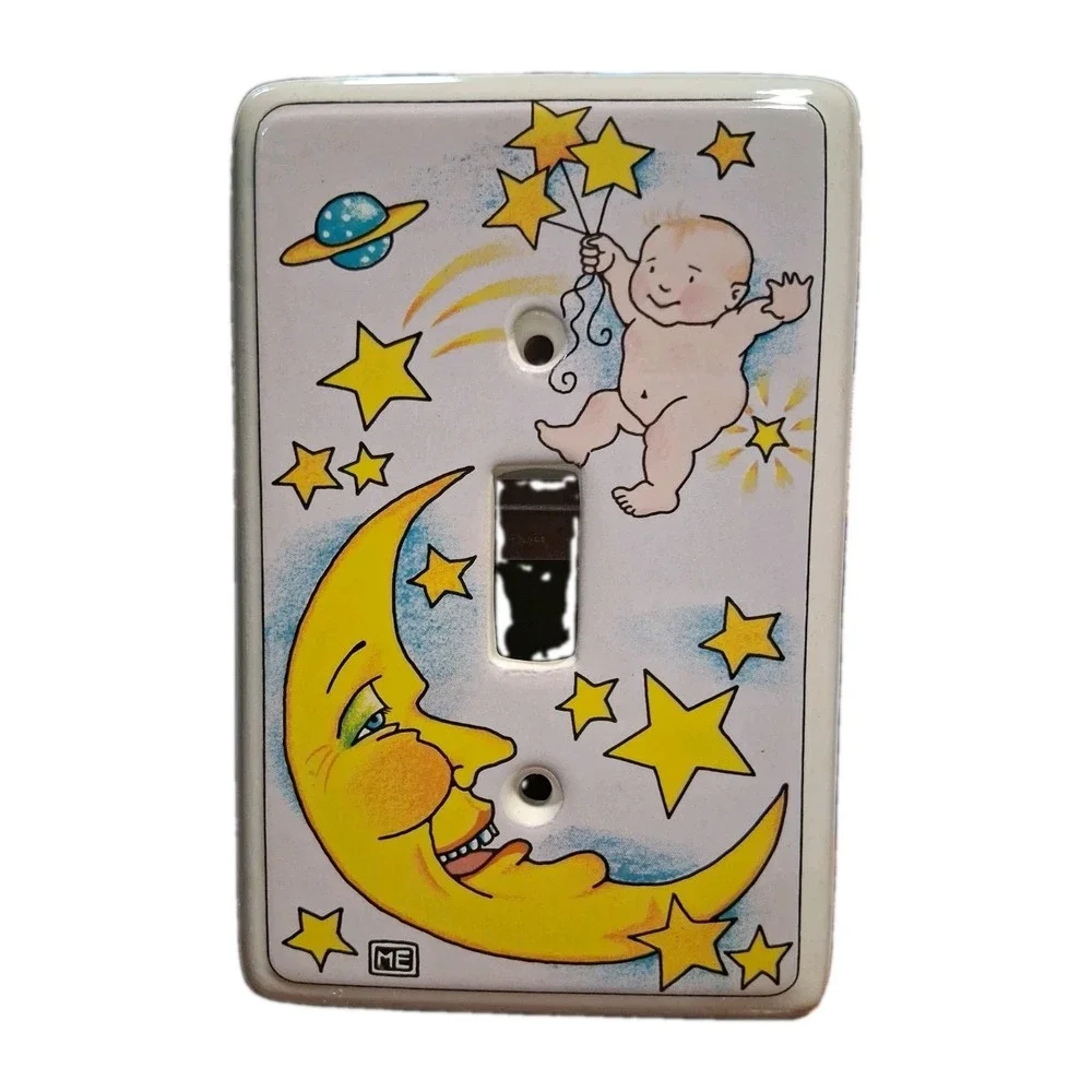 VTG 1988 Mary Engelbreit Ceramic Light Switch Plate Cover Baby Moon Stars Dakin